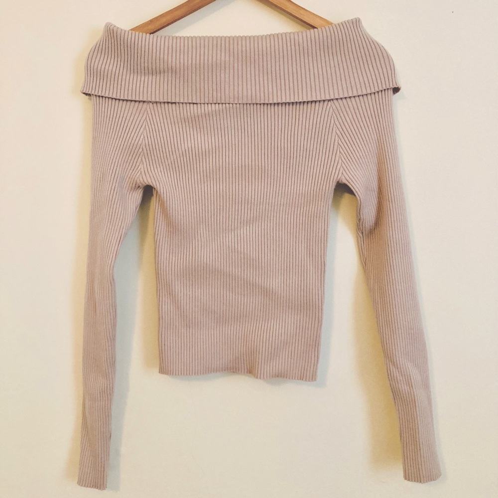 Forever 21 Off Shoulder Taupe Knit Sweater